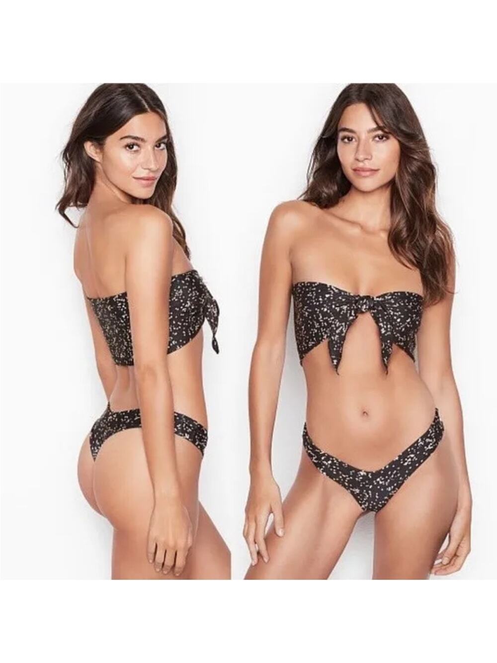 NWT Stone Fox Swim confetti dot Anini tie front bandeau top and bikini bottom